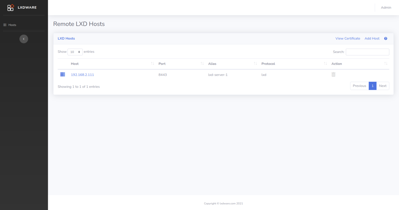 Adding remote hosts in the LXD dashboard LXDWARE